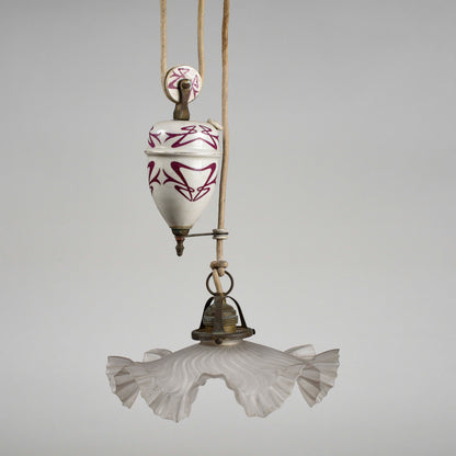 Lampadario liberty sali scendi in ceramica originale perfetto e funzionante epoca art nuveau