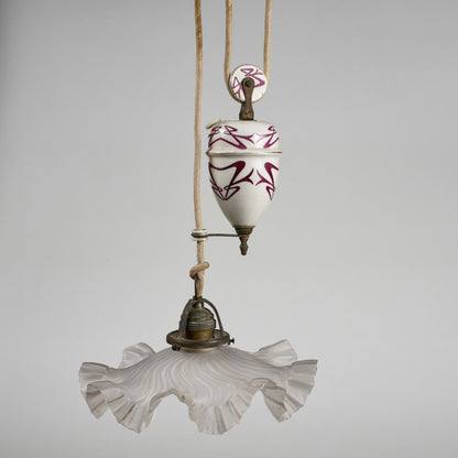 Lampadario liberty sali scendi in ceramica originale perfetto e funzionante epoca art nuveau