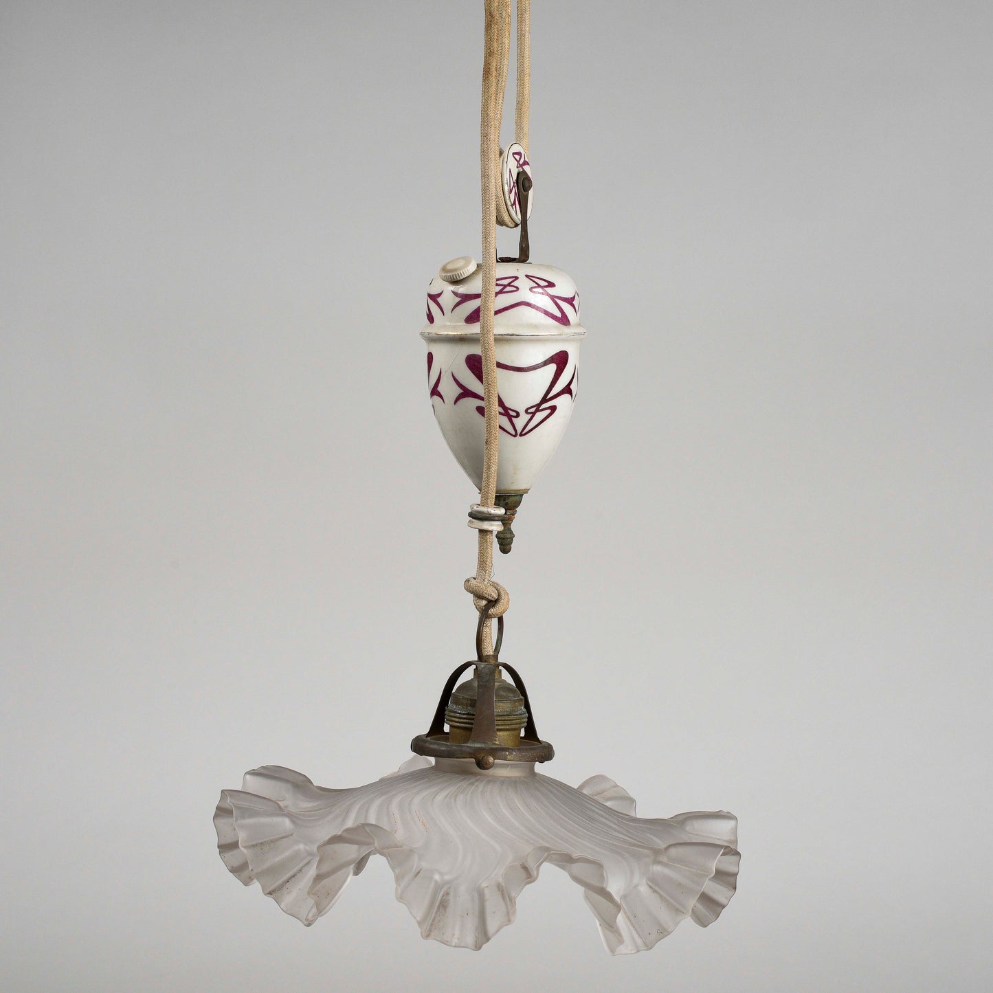 Lampadario liberty sali scendi in ceramica originale perfetto e funzionante epoca art nuveau
