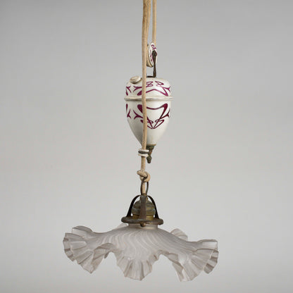 Lampadario liberty sali scendi in ceramica originale perfetto e funzionante epoca art nuveau