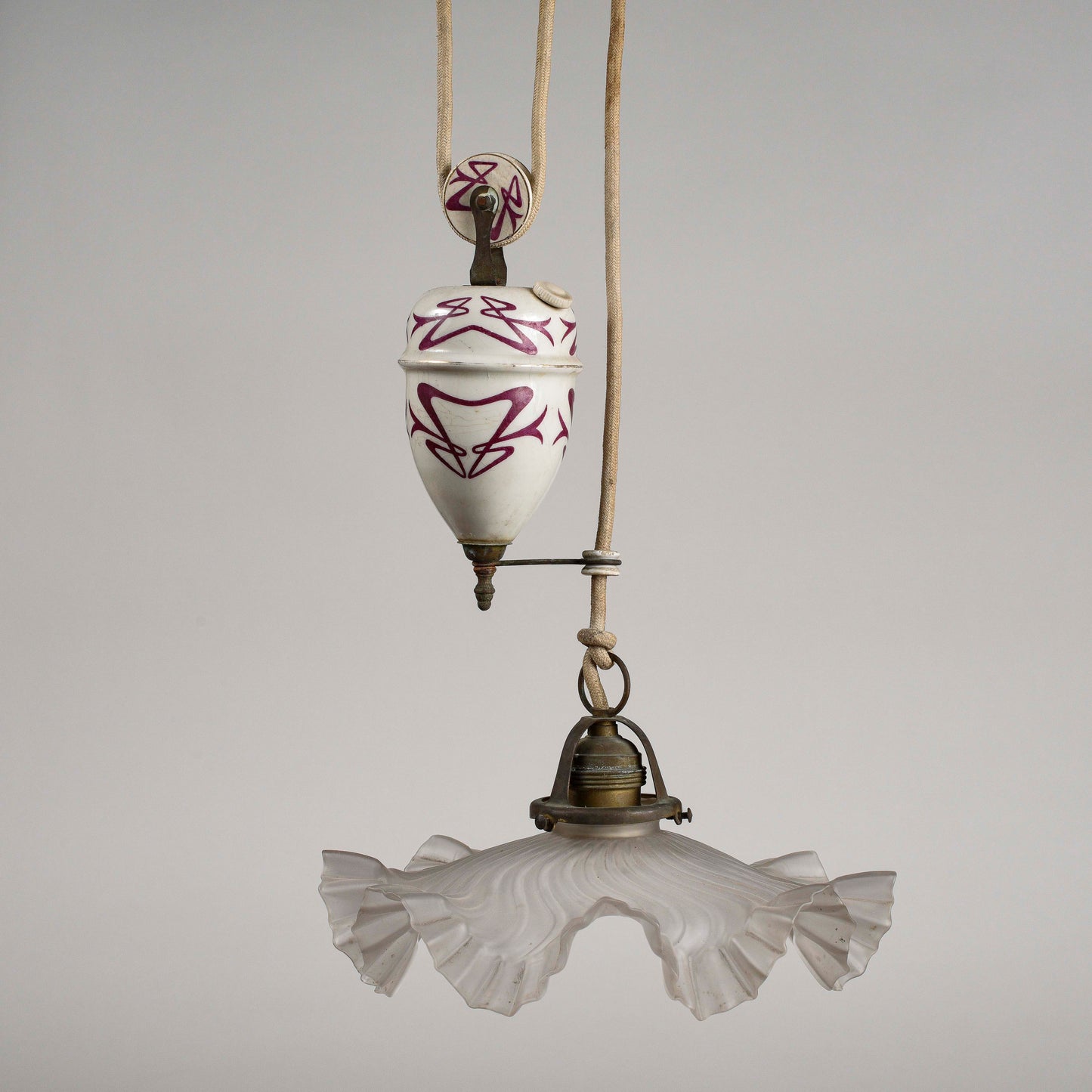 Lampadario liberty sali scendi in ceramica originale perfetto e funzionante epoca art nuveau