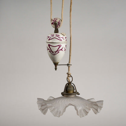 Lampadario liberty sali scendi in ceramica originale perfetto e funzionante epoca art nuveau