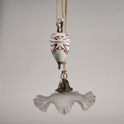 Lampadario liberty sali scendi in ceramica originale perfetto e funzionante epoca art nuveau