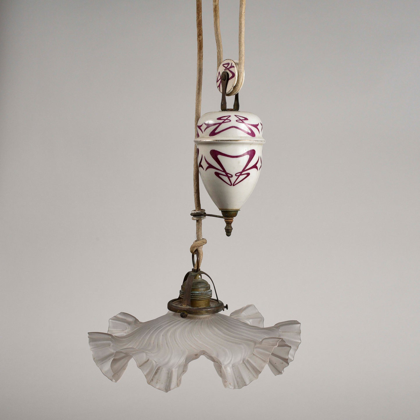 Lampadario liberty sali scendi in ceramica originale perfetto e funzionante epoca art nuveau