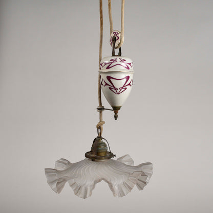 Lampadario liberty sali scendi in ceramica originale perfetto e funzionante epoca art nuveau