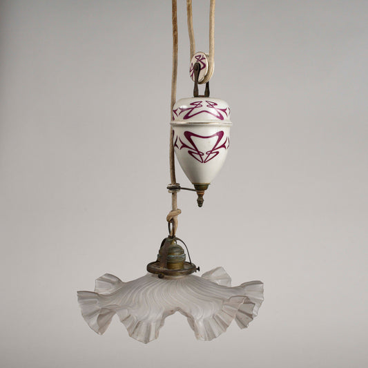 Lampadario liberty sali scendi in ceramica originale perfetto e funzionante epoca art nuveau