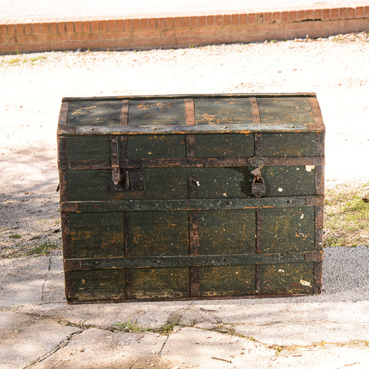 Baule da viaggio verde con interno rivestito in tessuto Italia primo 900