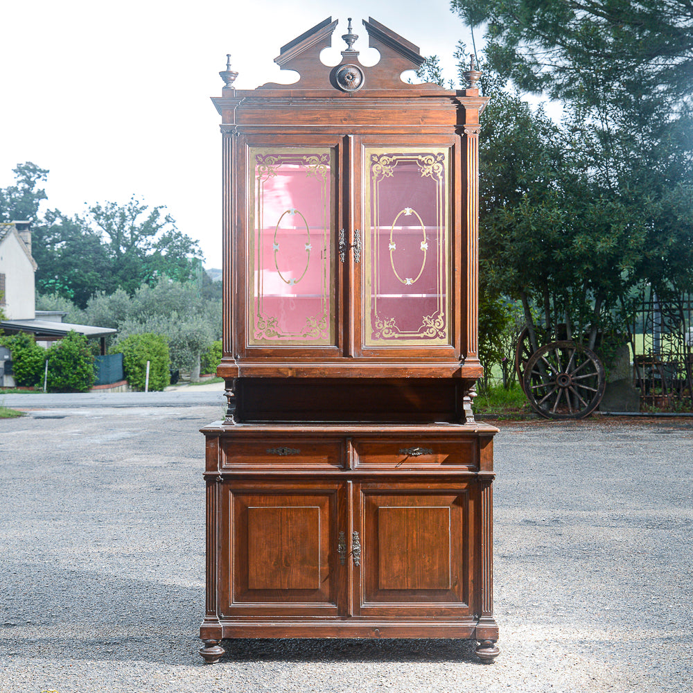 Credenza due corpi in legno di abete Italia epoca fine 800