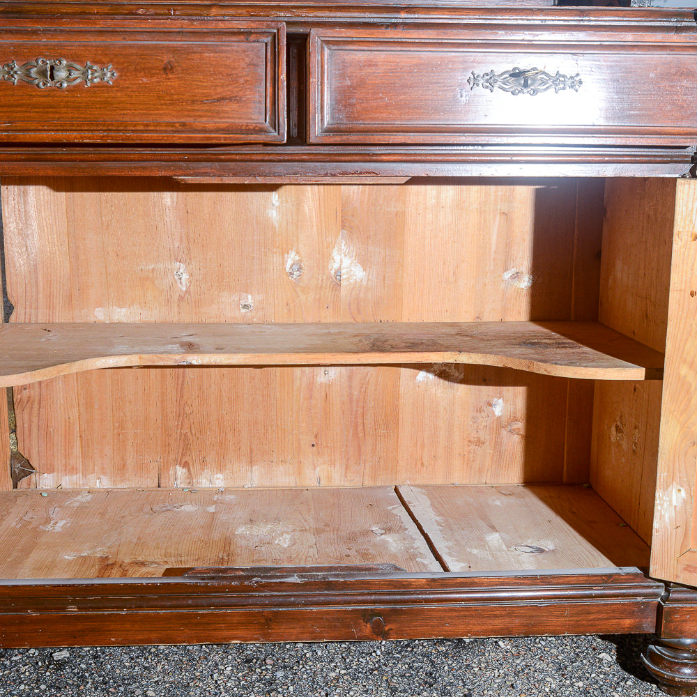 Credenza due corpi in legno di abete Italia epoca fine 800