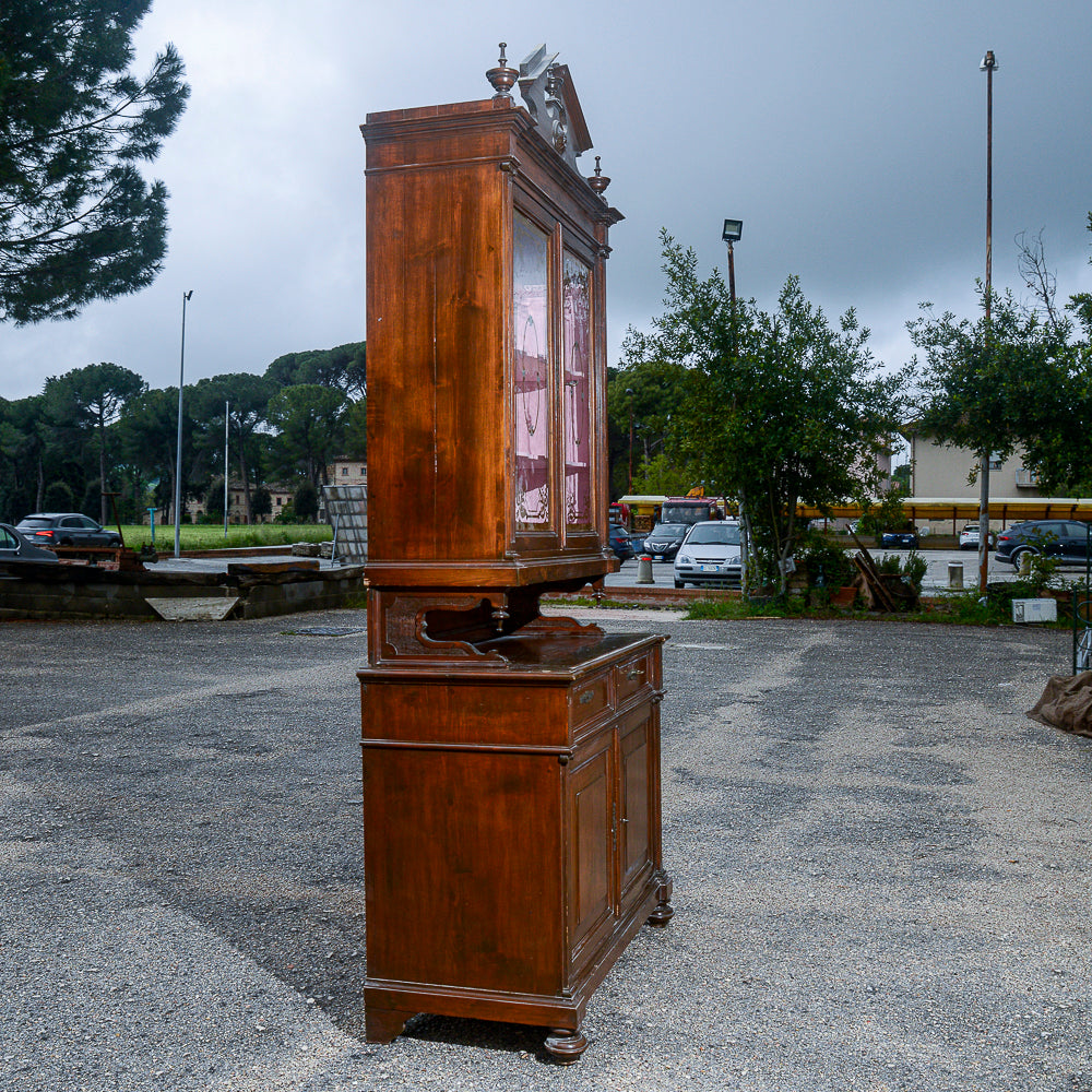 Credenza due corpi in legno di abete Italia epoca fine 800