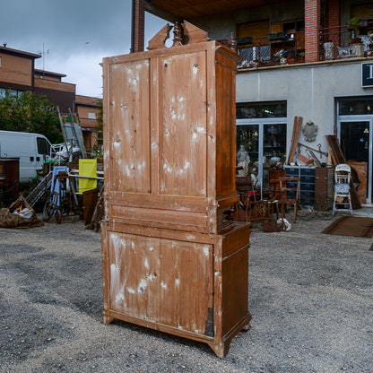 Credenza due corpi in legno di abete Italia epoca fine 800