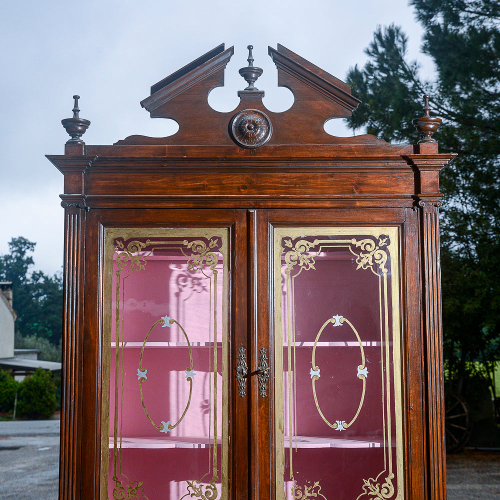Credenza due corpi in legno di abete Italia epoca fine 800