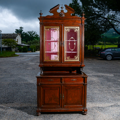 Credenza due corpi in legno di abete Italia epoca fine 800