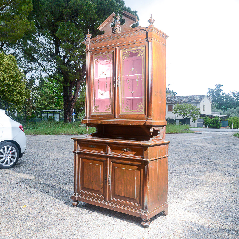 Credenza due corpi in legno di abete Italia epoca fine 800