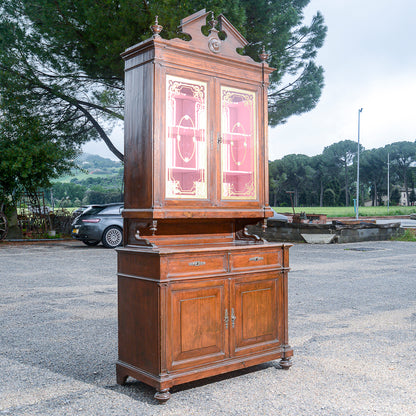 Credenza due corpi in legno di abete Italia epoca fine 800
