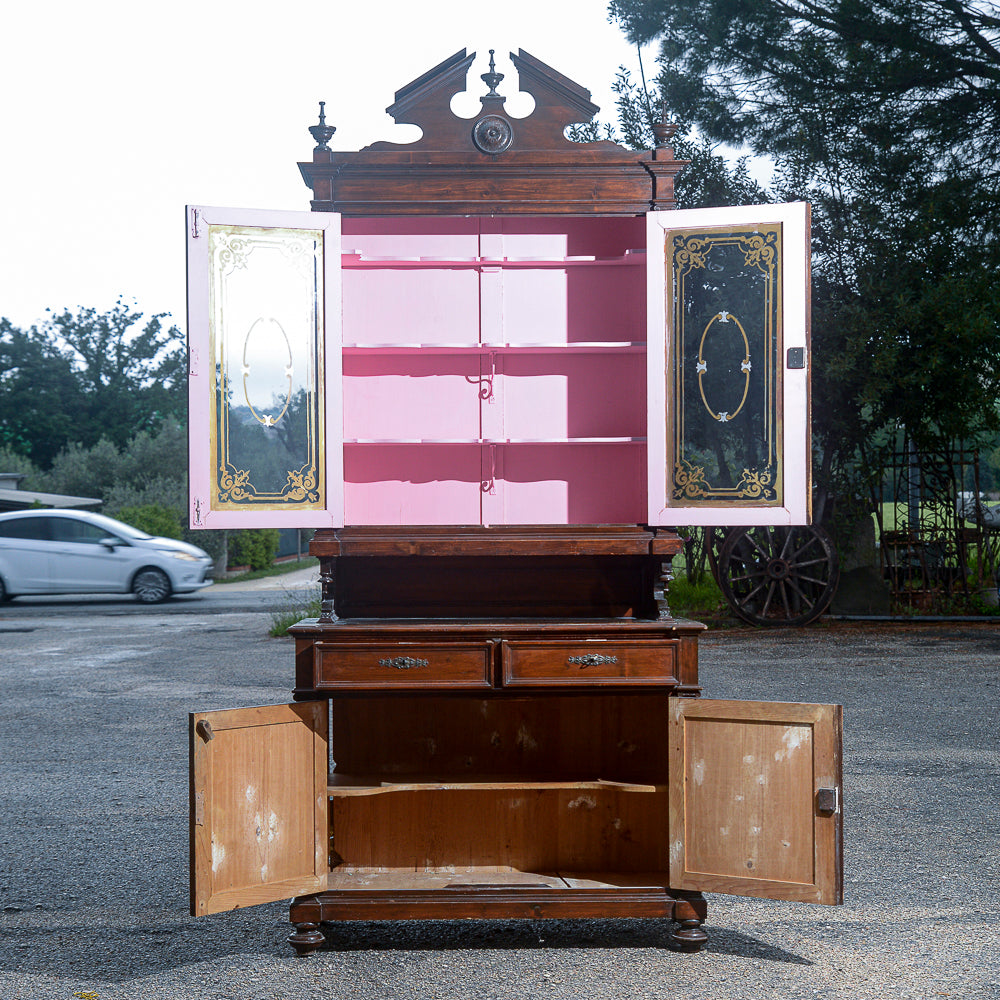Credenza due corpi in legno di abete Italia epoca fine 800