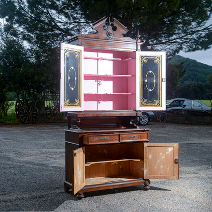 Credenza due corpi in legno di abete Italia epoca fine 800