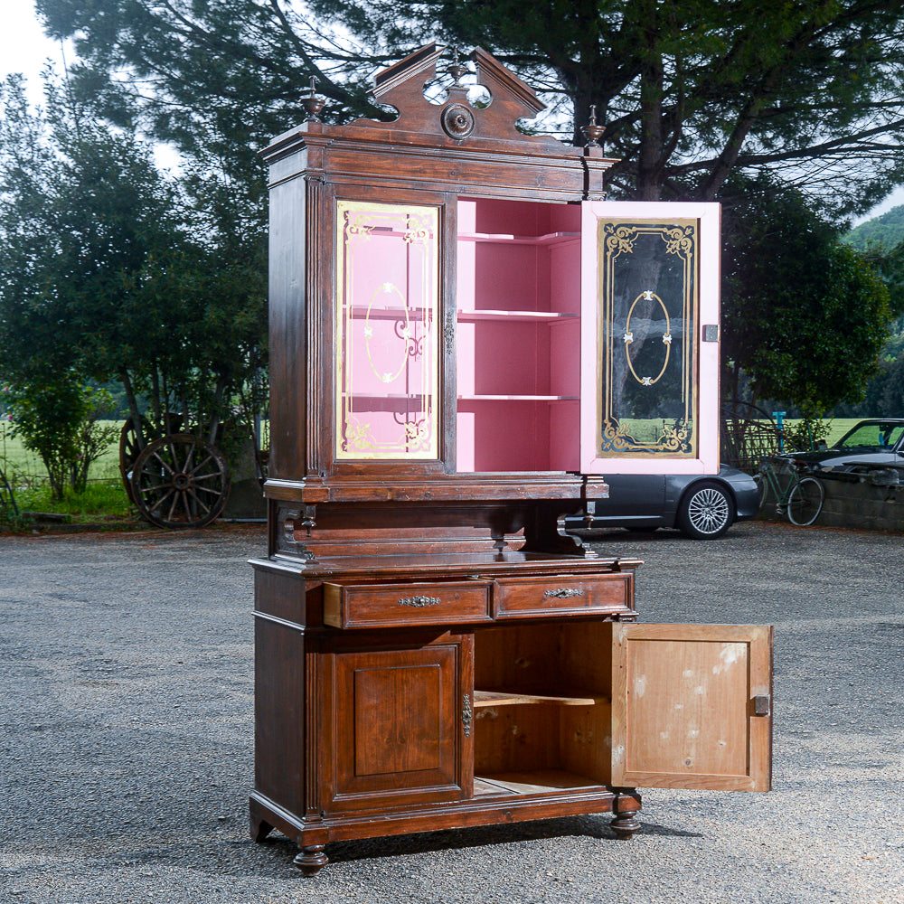 Credenza due corpi in legno di abete Italia epoca fine 800