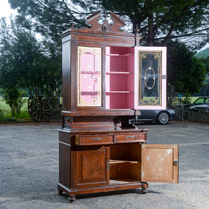 Credenza due corpi in legno di abete Italia epoca fine 800