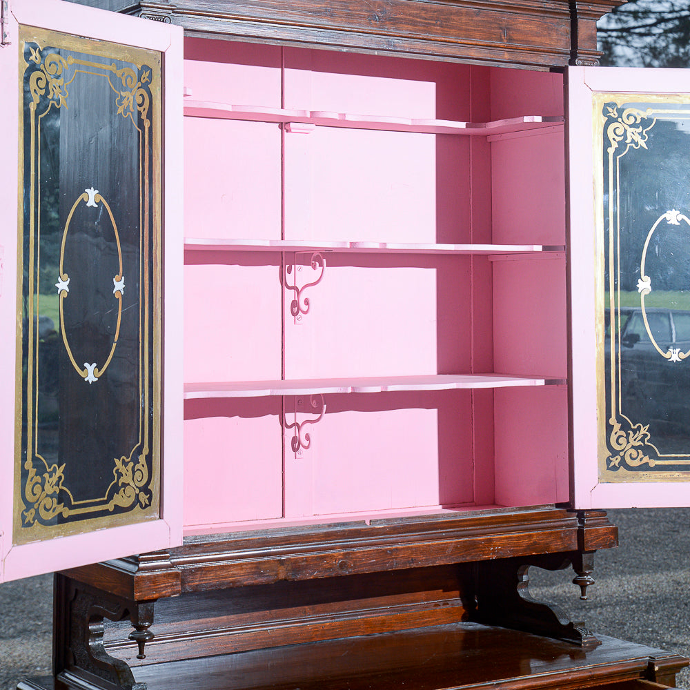 Credenza due corpi in legno di abete Italia epoca fine 800