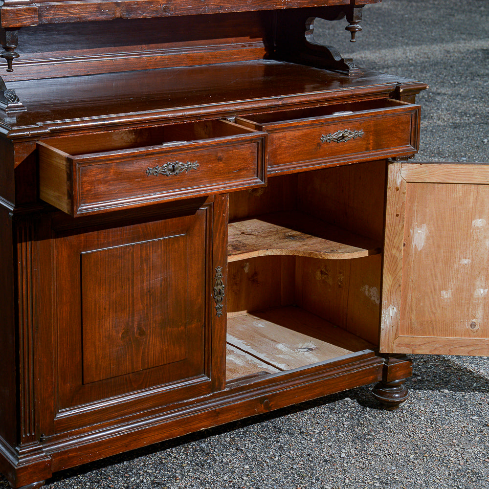 Credenza due corpi in legno di abete Italia epoca fine 800