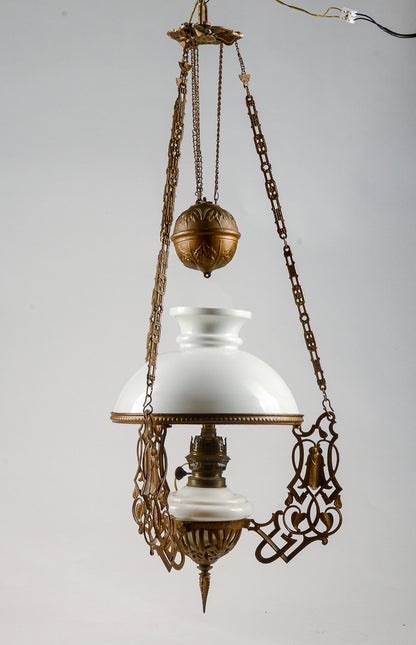 Lampadario in metallo con catene saliscendi epoca art noveau liberty