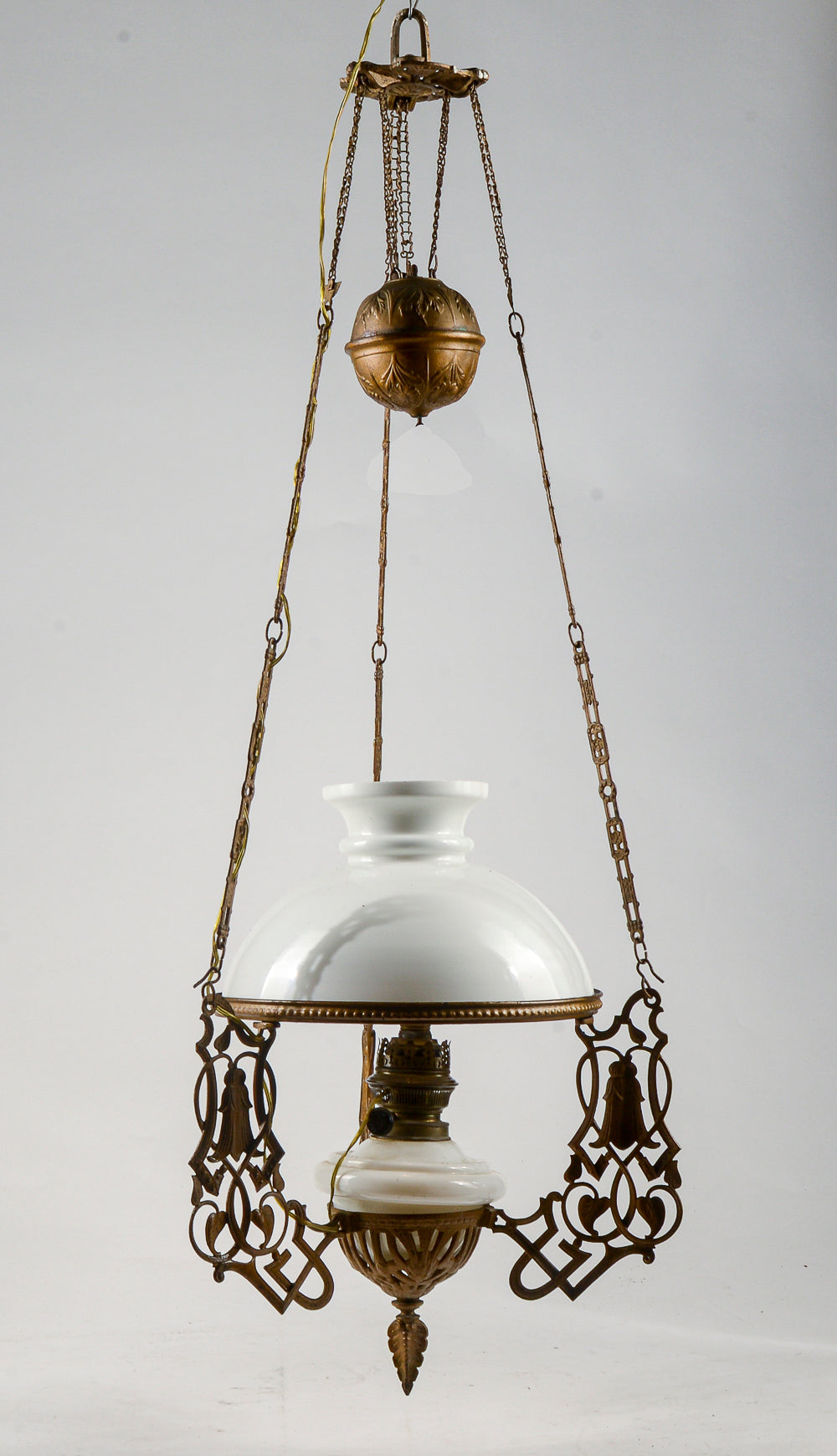 Lampadario in metallo con catene saliscendi epoca art noveau liberty