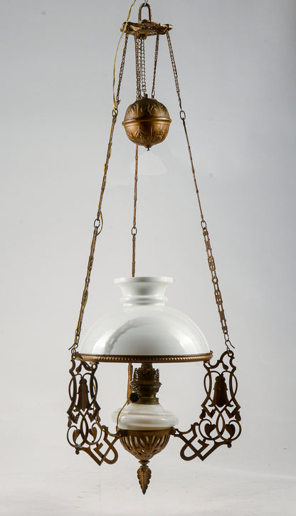 Lampadario in metallo con catene saliscendi epoca art noveau liberty