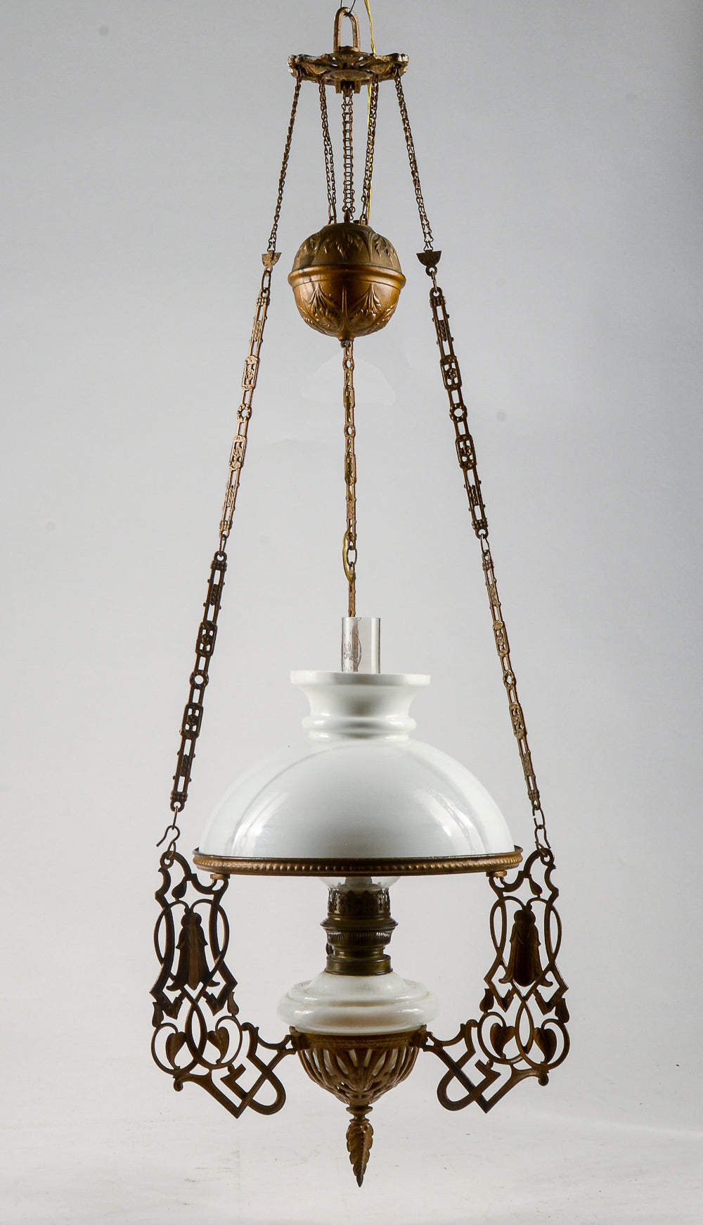 Lampadario in metallo con catene saliscendi epoca art noveau liberty
