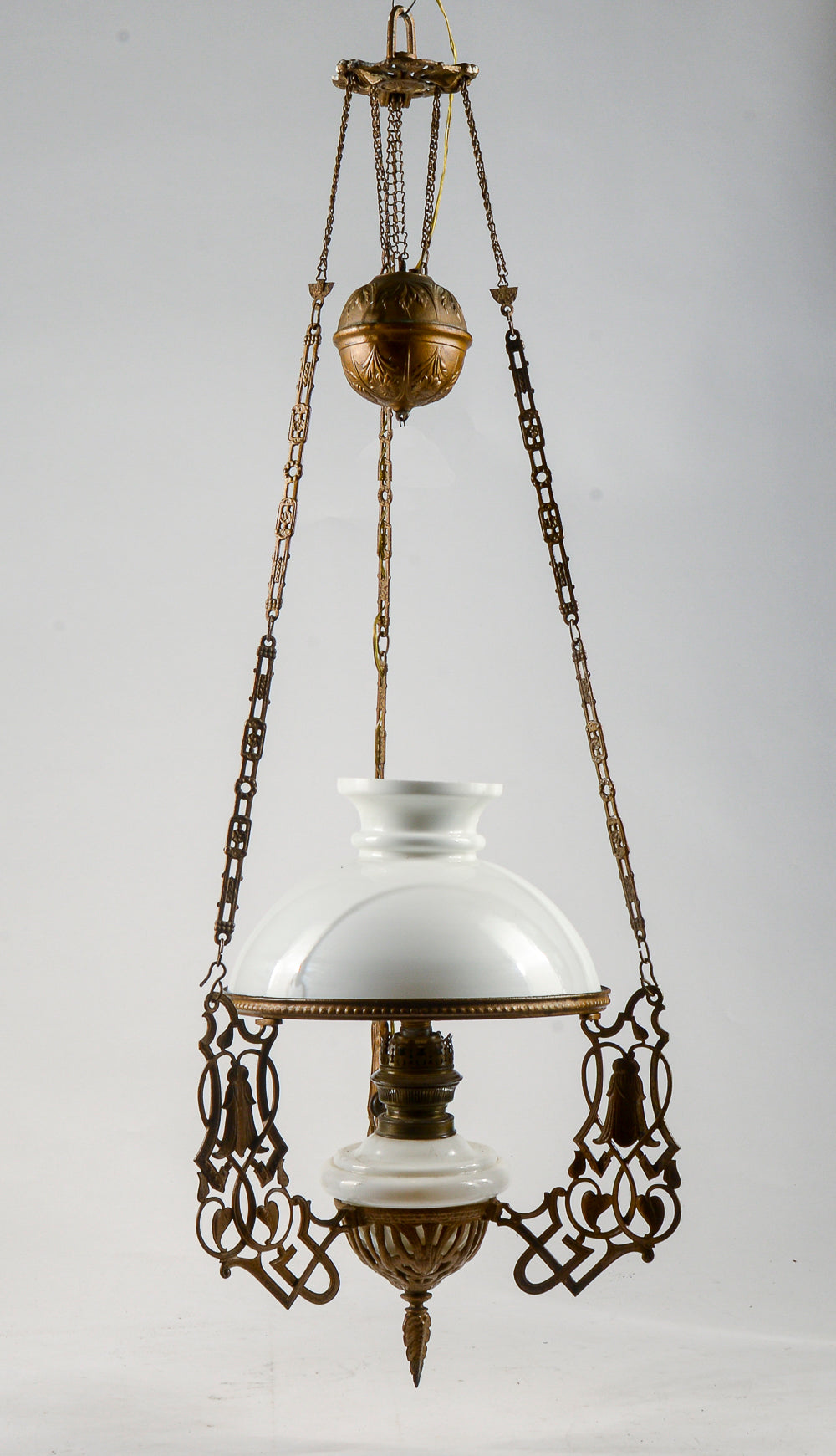 Lampadario in metallo con catene saliscendi epoca art noveau liberty