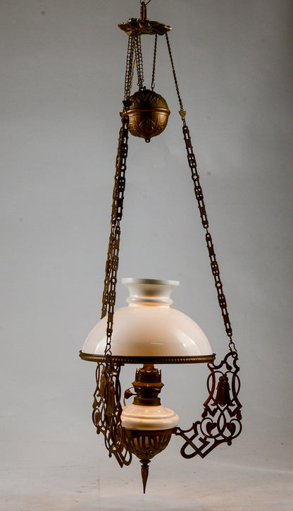 Lampadario in metallo con catene saliscendi epoca art noveau liberty