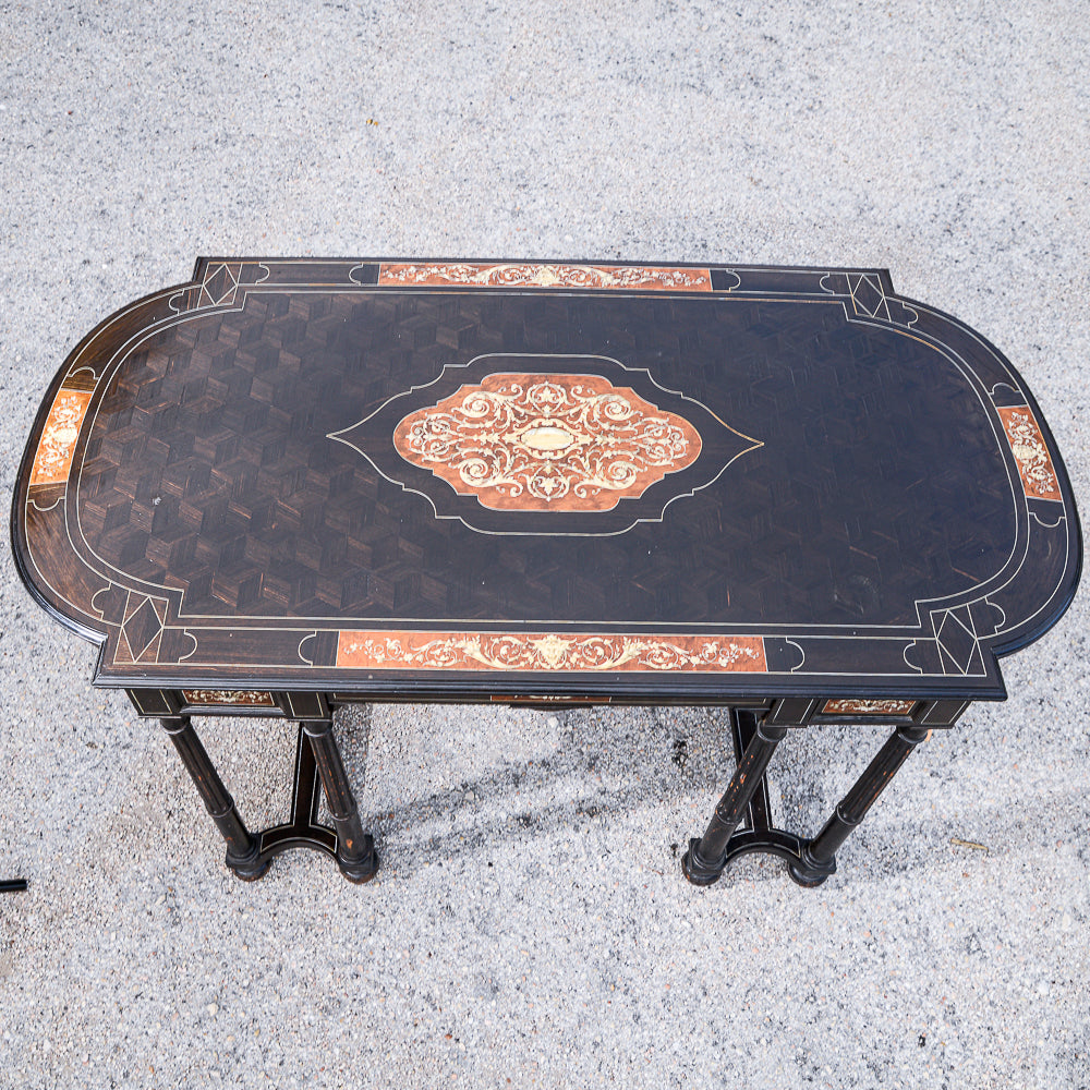 Tavolo scrivania intarsiato legno tinto ebano Italia 800  Pogliani