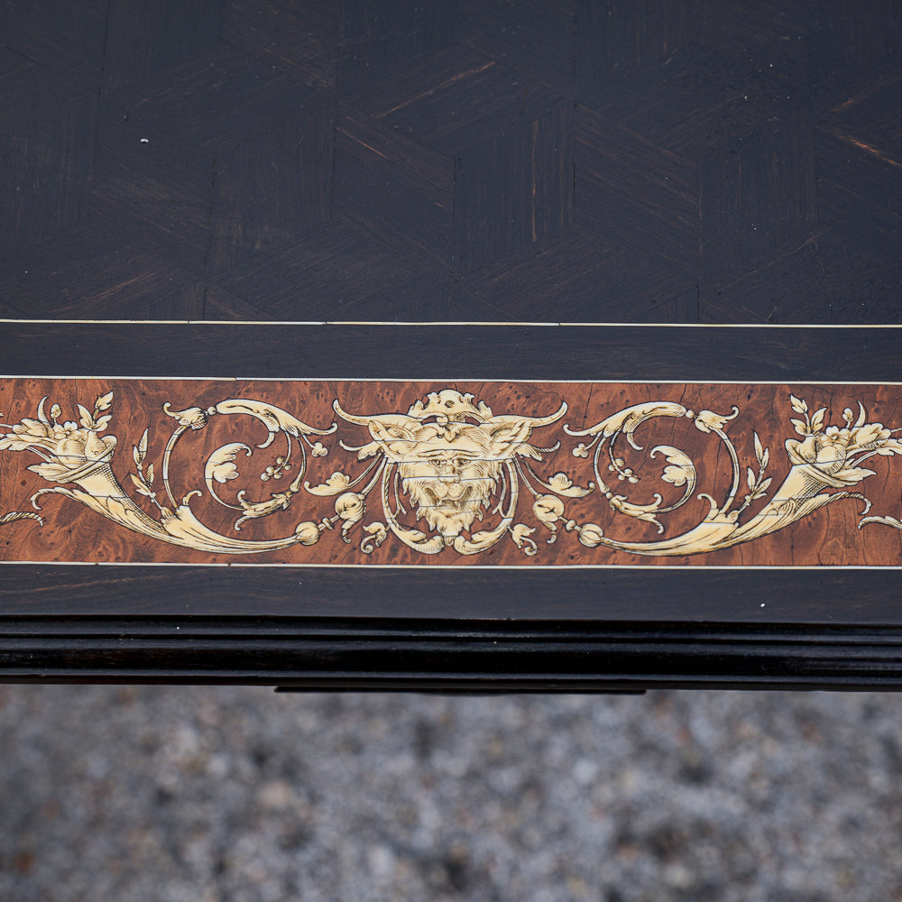 Tavolo scrivania intarsiato legno tinto ebano Italia 800  Pogliani