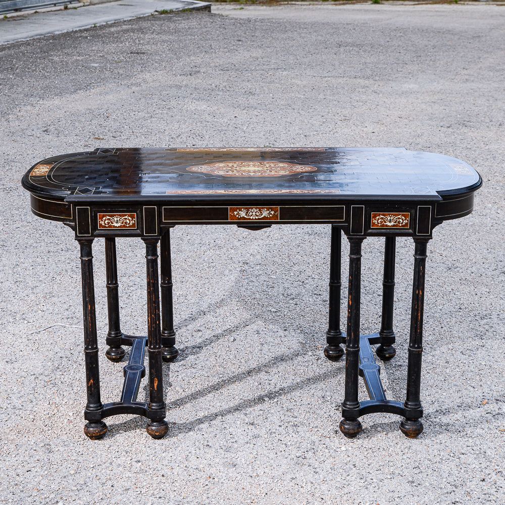 Tavolo scrivania intarsiato legno tinto ebano Italia 800  Pogliani