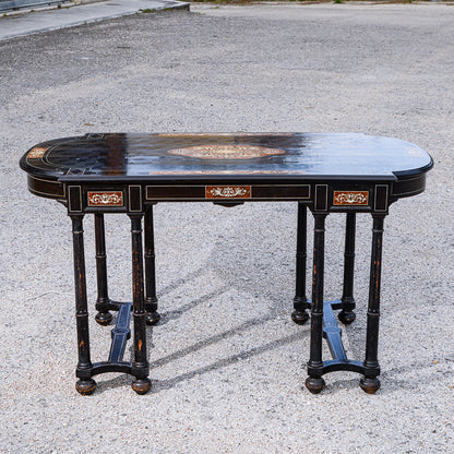Tavolo scrivania intarsiato legno tinto ebano Italia 800  Pogliani