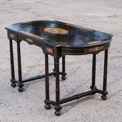 Tavolo scrivania intarsiato legno tinto ebano Italia 800  Pogliani
