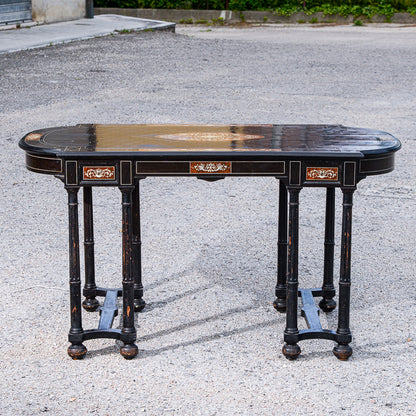Tavolo scrivania intarsiato legno tinto ebano Italia 800  Pogliani
