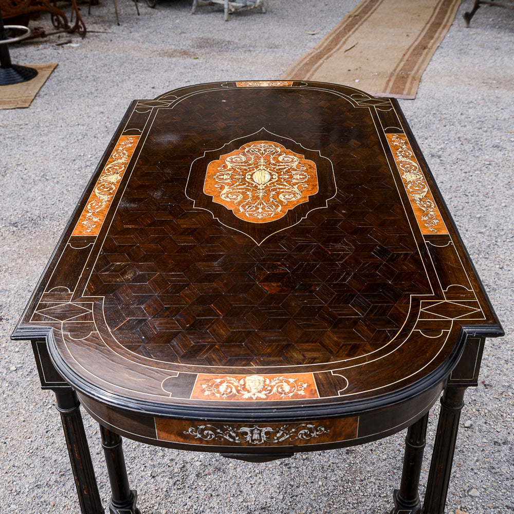 Tavolo scrivania intarsiato legno tinto ebano Italia 800  Pogliani