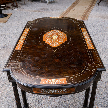 Tavolo scrivania intarsiato legno tinto ebano Italia 800  Pogliani