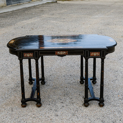 Tavolo scrivania intarsiato legno tinto ebano Italia 800  Pogliani