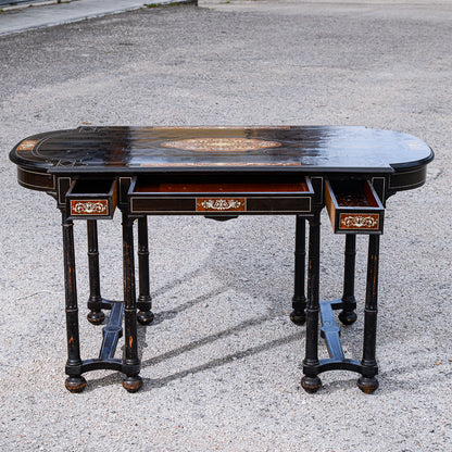 Tavolo scrivania intarsiato legno tinto ebano Italia 800  Pogliani