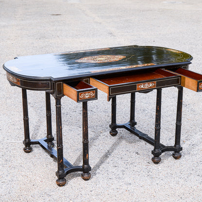 Tavolo scrivania intarsiato legno tinto ebano Italia 800  Pogliani