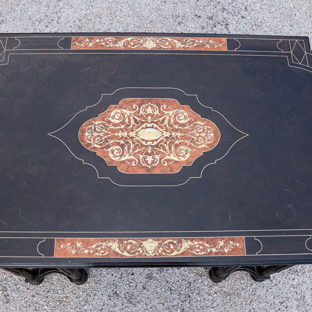 Tavolo scrivania intarsiato legno tinto ebano Italia 800  Pogliani