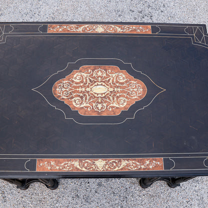 Tavolo scrivania intarsiato legno tinto ebano Italia 800  Pogliani