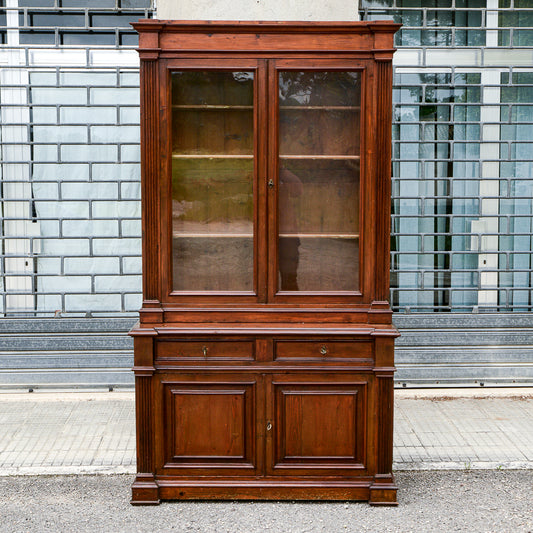Credenza due corpi vetrina libreria in legno massello di abete epoca 800