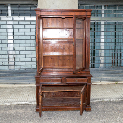 Credenza due corpi vetrina libreria in legno massello di abete epoca 800
