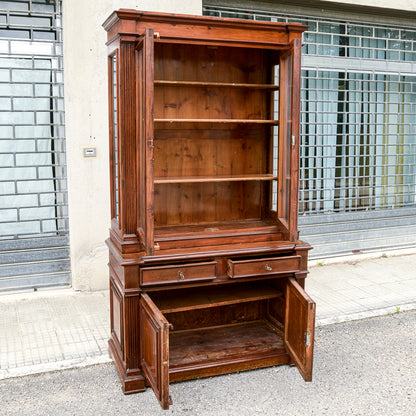 Credenza due corpi vetrina libreria in legno massello di abete epoca 800