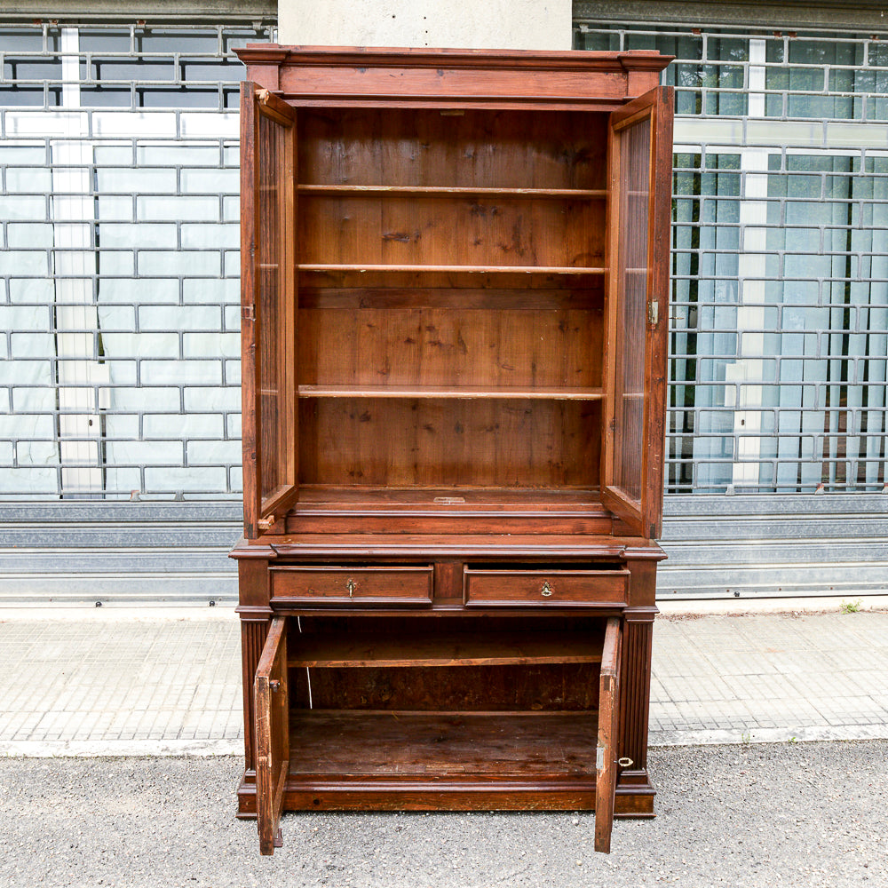 Credenza due corpi vetrina libreria in legno massello di abete epoca 800