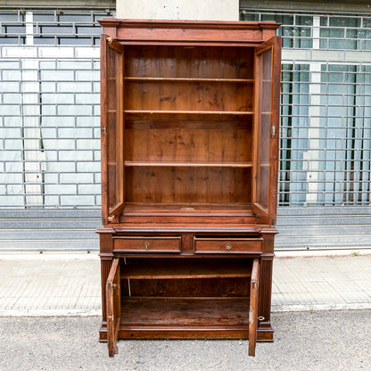 Credenza due corpi vetrina libreria in legno massello di abete epoca 800