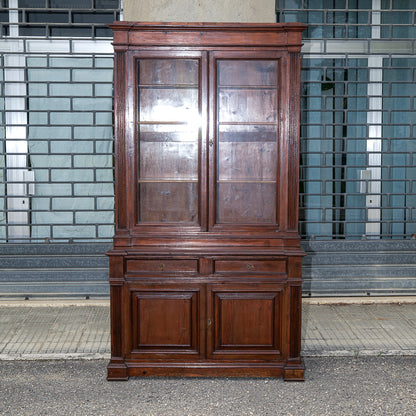 Credenza due corpi vetrina libreria in legno massello di abete epoca 800